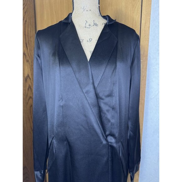 NWT HALSTON Black Satin Tuxedo Blazer Dress $375 Party Cocktail Holiday Formal 8 - Picture 4 of 13
